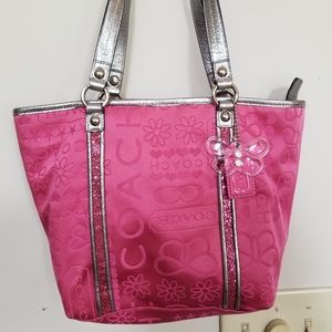 Coach Bandana Poppy Pink Butterfly Glitter Tote